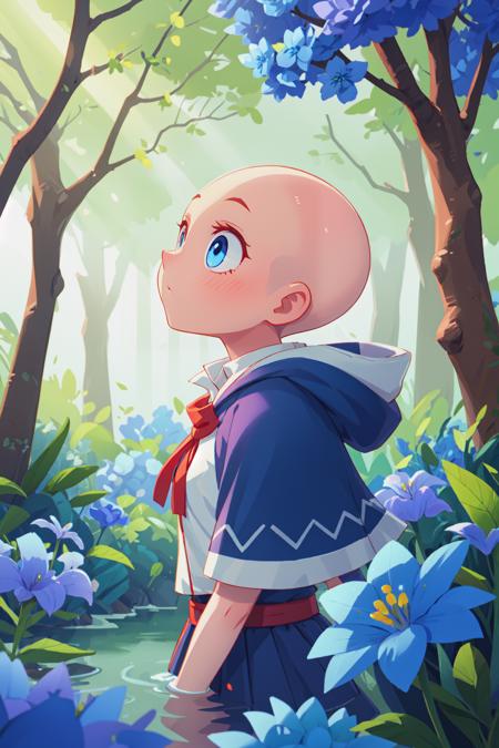 102791-844245262-1girl, (bald_1.1), blue eyes, sidelocks, french braid, hooded capelet, skirt set, cute, looking to the side, __BREAK water, rive.png